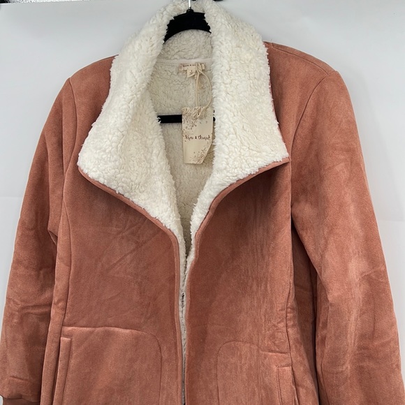 🆕Hem & Thread Sherpa Jacket Suede Outer Texture Dark Orange Cream S,M & Large - Picture 3 of 10
